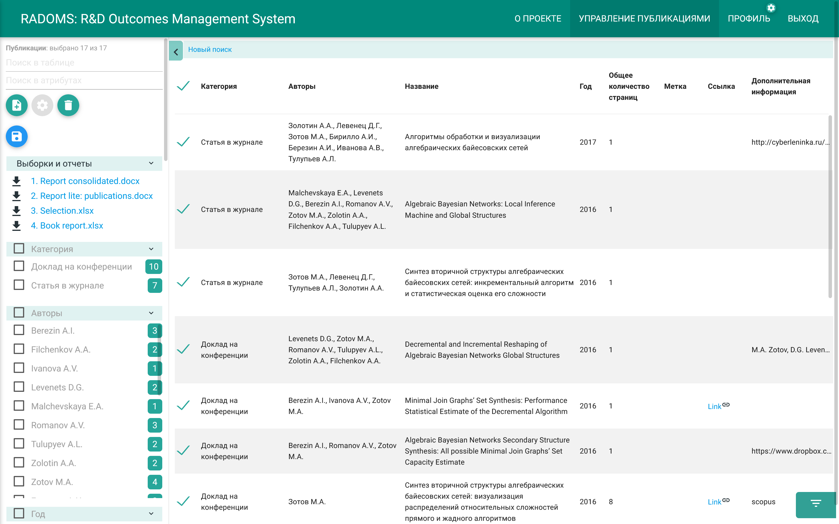 List of reports for download